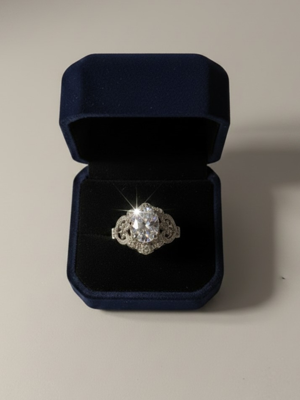 Silver-tone White Crystal Vintage Halo Ring